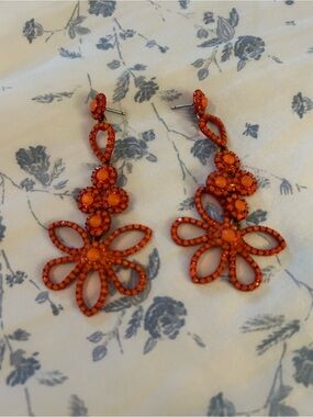 J. Crew Orange Floral Crystal Drop Earrings